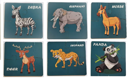 Animal Puzzle, 6 Wild Animals, Each One in 4 Piece