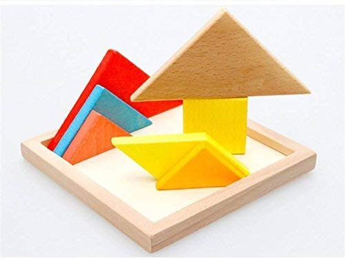 Wooden Tangram 7 Piece Puzzle, IQ. Development Game, Brain Teaser, Intelligent Toy, Good Gift for Kids.