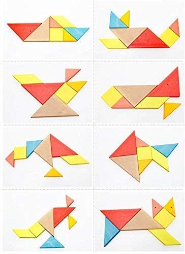 Wooden Tangram 7 Piece Puzzle, IQ. Development Game, Brain Teaser, Intelligent Toy, Good Gift for Kids.