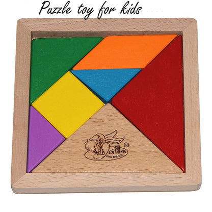 Wooden Tangram 7 Piece Puzzle, IQ. Development Game, Brain Teaser, Intelligent Toy, Good Gift for Kids.