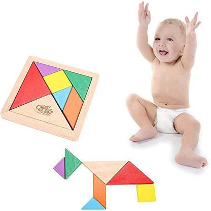 Wooden Tangram 7 Piece Puzzle, IQ. Development Game, Brain Teaser, Intelligent Toy, Good Gift for Kids.